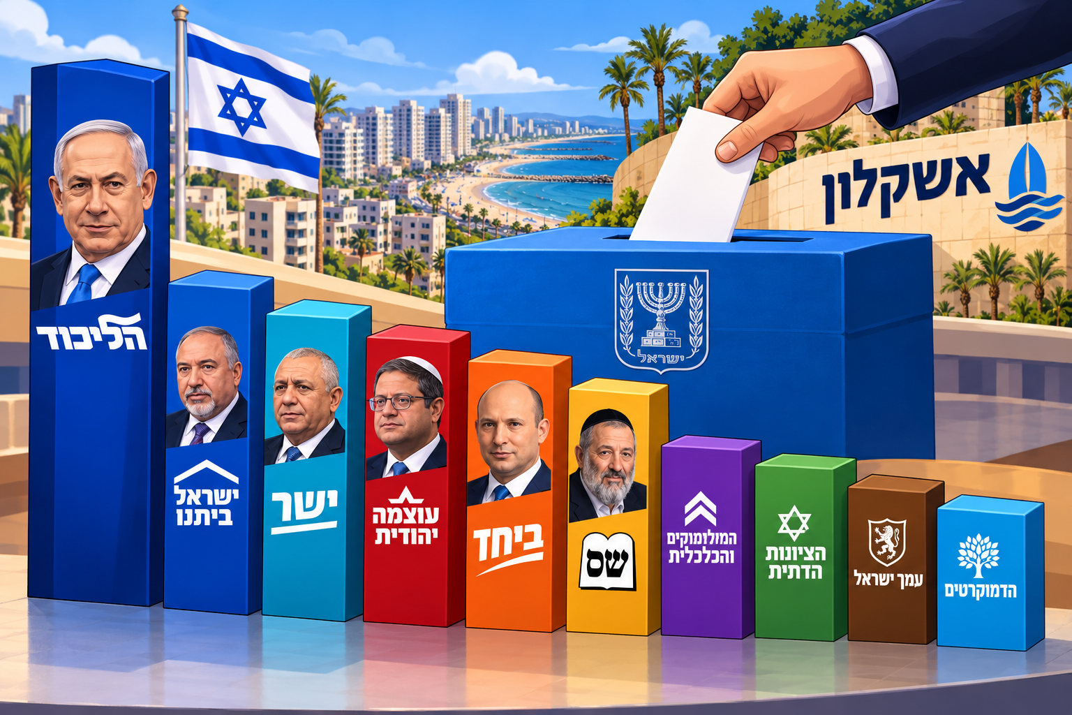 תוצאות הבחירות באשקלון: הליכוד עם 39.44%, ליברמן במקום השני – וכמה קיבלו יתר המפלגות?